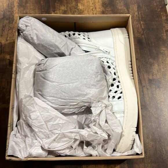 Free People Hayes High Top Sneakers Lace Up Side Zip Woven Ivory White - Picture 9 of 13